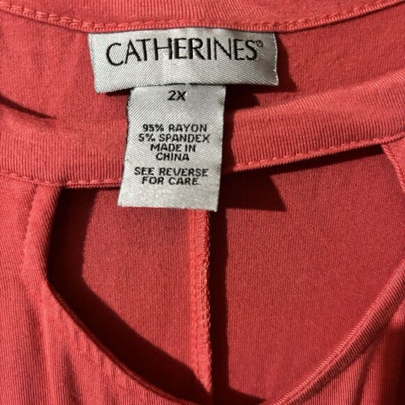 CATHERINES Dress Womens 2X Coral Cutout Neck Stretch Midi - Picture 6 of 7
